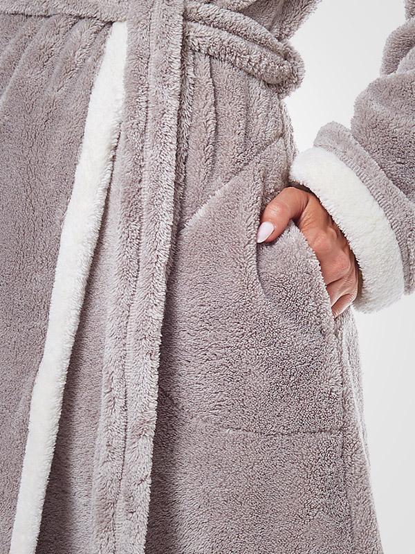 L&L garš halāts ar kapuci "Enya Opal Grey - Ecru"