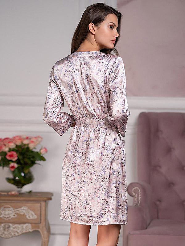 MiaMia sasienams zīda halāts "Vladlena Pearl - Multicolor Floral Print"