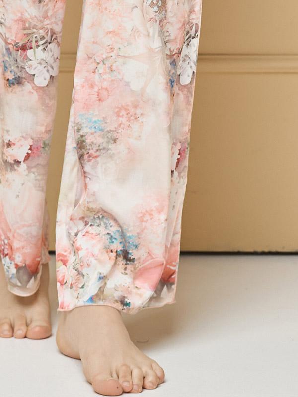 Lega atlasa pidžama ar garām biksēm "Madonna Light Pink Flower Print"