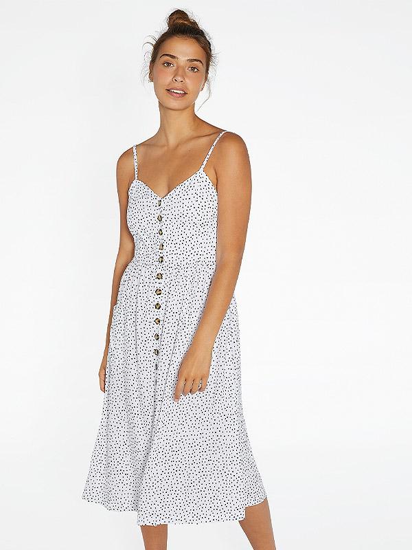 Ysabel Mora vasaras viskozes kleita ar pogām "Damila White - Black Dots"