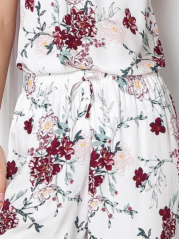 Aruelle viskozes pidžama "Olivia Long White - Green - Burgundy Flower Print"