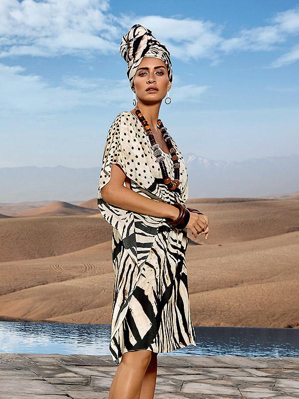 Maryan Mehlhorn viskozes pludmales tunika "Sahara Beige - Black Zebra Print"