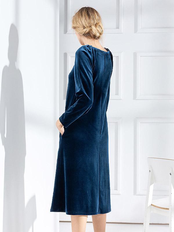 Lega kokvilnas brīvi krītoša kleita "Melisa Blue Velour"