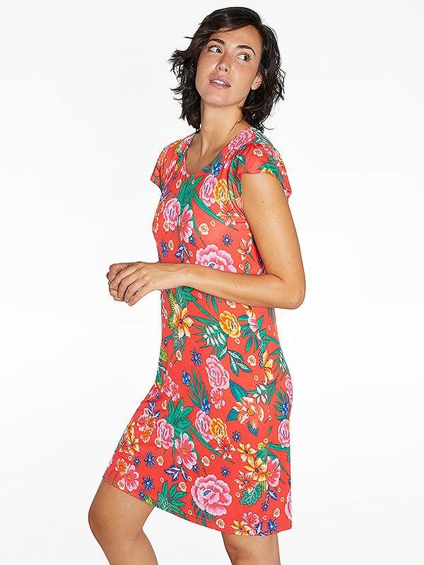 Ysabel Mora vasaras viskozes kleita "Ariadne Coral - Multicolor Flower Print"