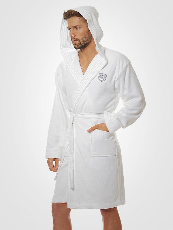 L&L kokvilnas vīriešu halāts "Max White"