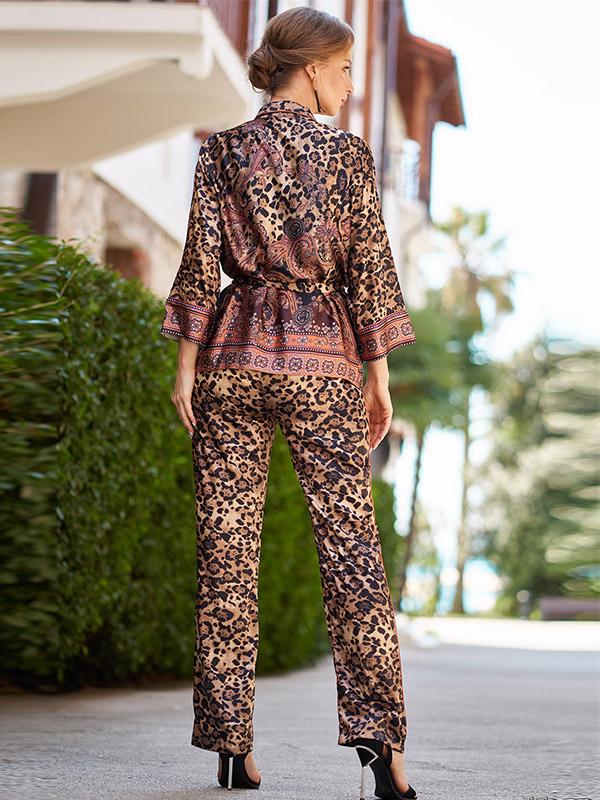 MiaMia длинный шёлковый комплект из 3 частей "Cleopatra Multicolor Leopard Print"
