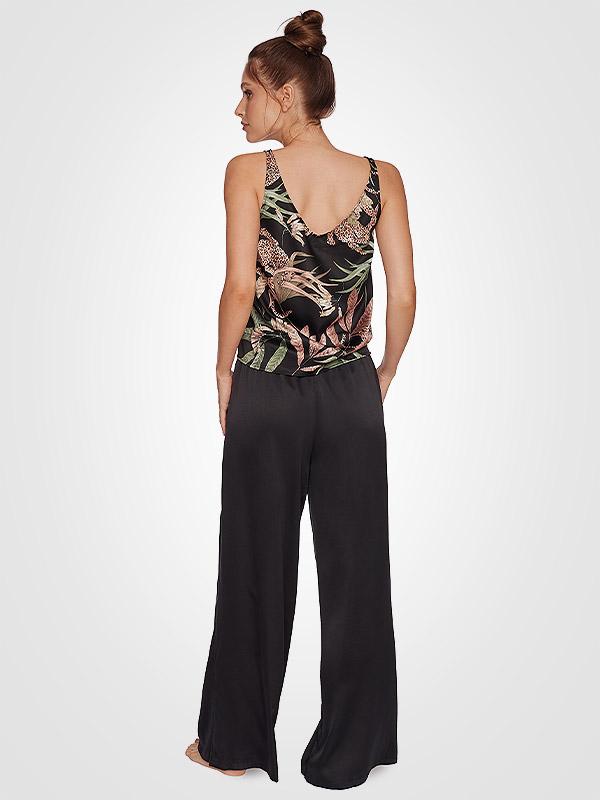 Esotiq atlasa pidžama ar garām biksēm "Cadell Long Black - Green - Dusty Rose"