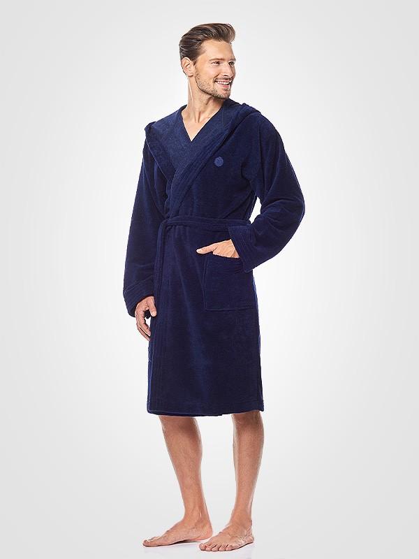 L&L vīriešu bambusa šķiedru halāts ar kapuci "Kaj Dark Blue"
