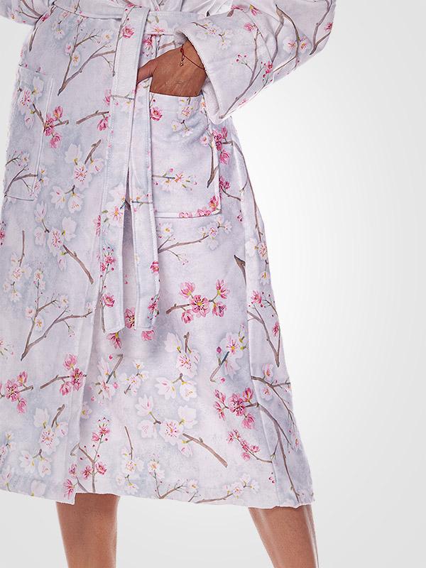 L&L garš bambusa šķiedru halāts "Fida Pink - White Flower Print"