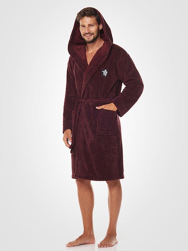 L&L vīriešu halāts ar kapuci "Bruce Bordeaux Melange"