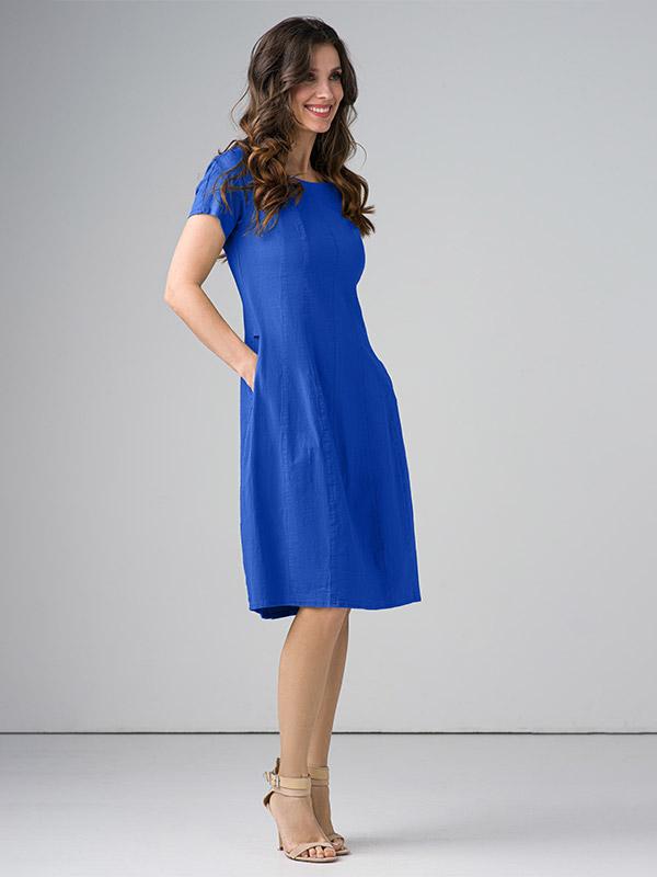 Lega elastīga lina kleita līdz jostasvietai "Angelina Royal Blue"