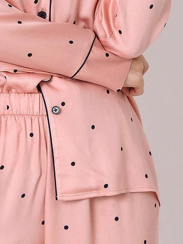 Aruelle длинная пижама из вискозы "Mona Long Pink - Black Dots"