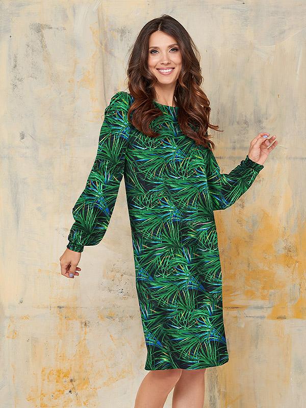 Lega velūra taisna piegriezuma kleita "Neda Green - Black - Blue Floral Print Velour"