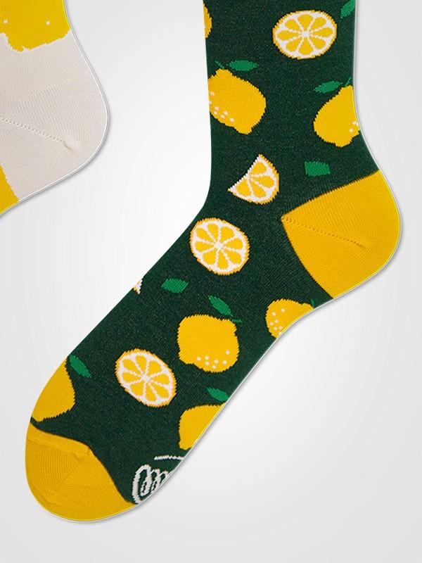 Many Mornings хлопковые унисекс носки "The Lemons Yellow - Green - Ecru"
