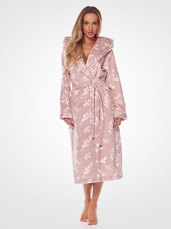 L&L garš halāts ar kapuci "Joanna Light Pink - White"