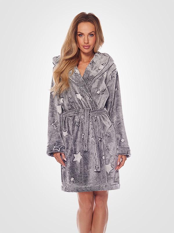 L&L īsais halāts ar kapuci "Nela Melange - White"