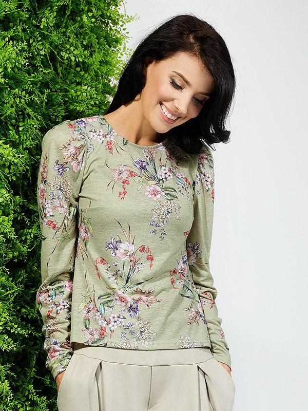 Lega блузка с льном "Camellia Green Flower Print"