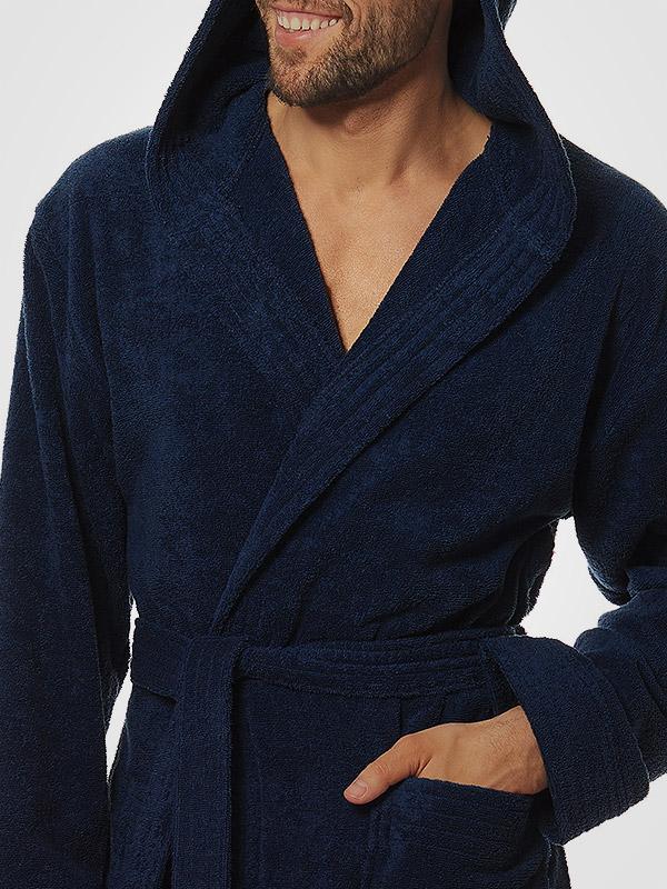 L&L vīriešu kokvilnas halāts ar kapuci "Antonio Dark Blue"