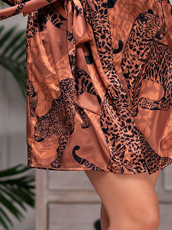 MiaMia zīda halāts "Amazonka Brown - Black Cheetah Print"