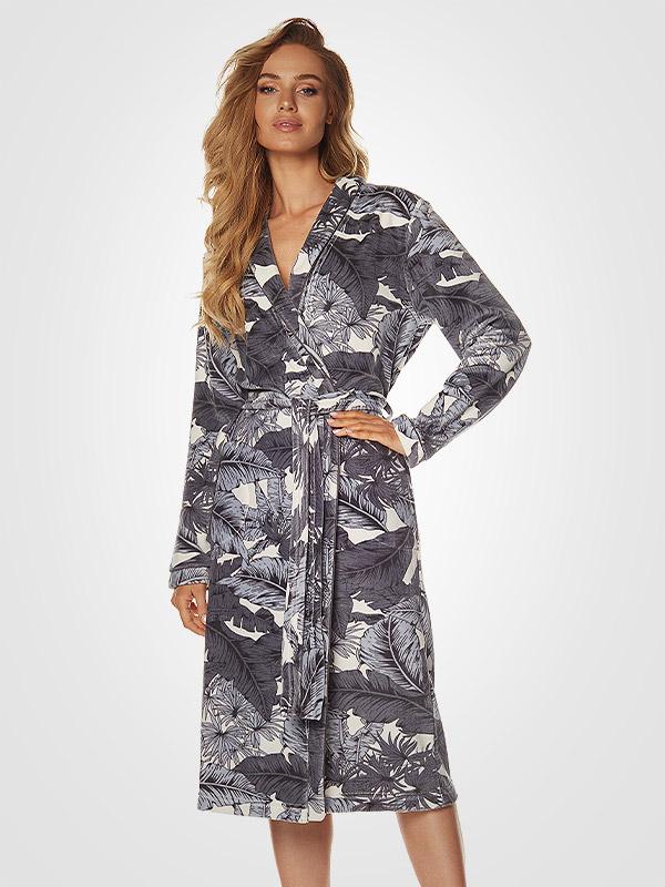 L&L kokvilnas halāts "Loreta Grey - Blue - White Flower Print"