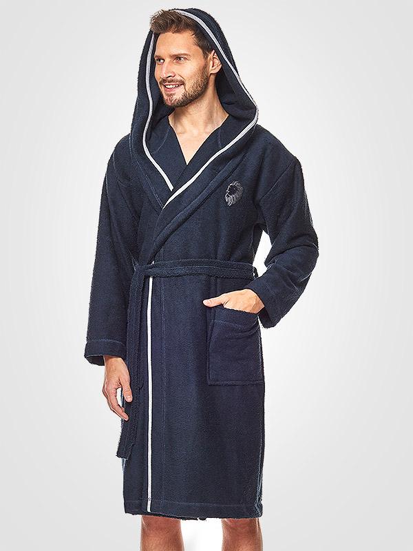 L&L vīriešu kokvilnas halāts ar kapuci "Apollo Navy"