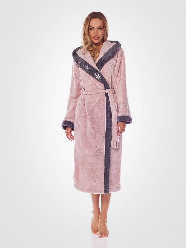 L&L garš halāts ar kapuci "Liliana Light Pink - Grey"