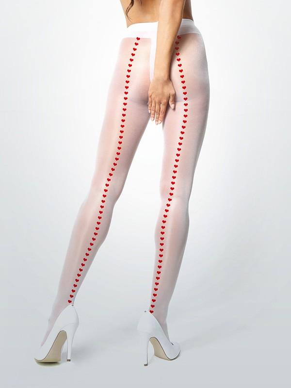 MissO spīdīgas zeķubikses ar atvērtu kājstarpi "Heart 20 Den White - Red"