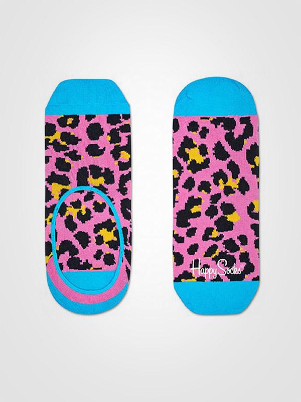 Happy Socks kokvilnas nepamanāmas zeķes "Leopard Blue - Pink - Black"