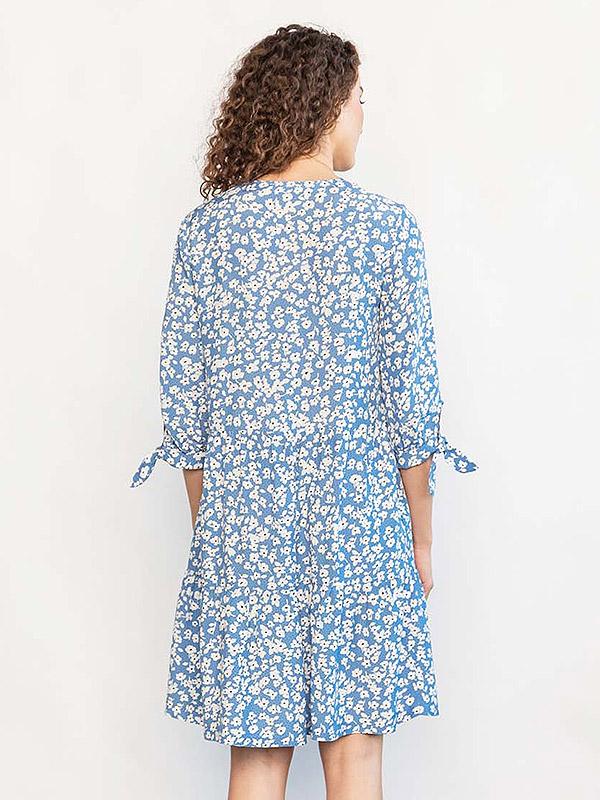 Atella viskozes kleita ar pogām "Alana Blue - White Flower Print"