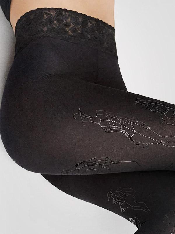 Marilyn greznas zeķbikses ar mežģīnēm un silikona joslu "Dream Line X07 60 Den Black"
