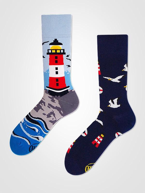 Many Mornings хлопковые унисекс носки "Nordic Lighthouse Navy - Blue - Red - White"