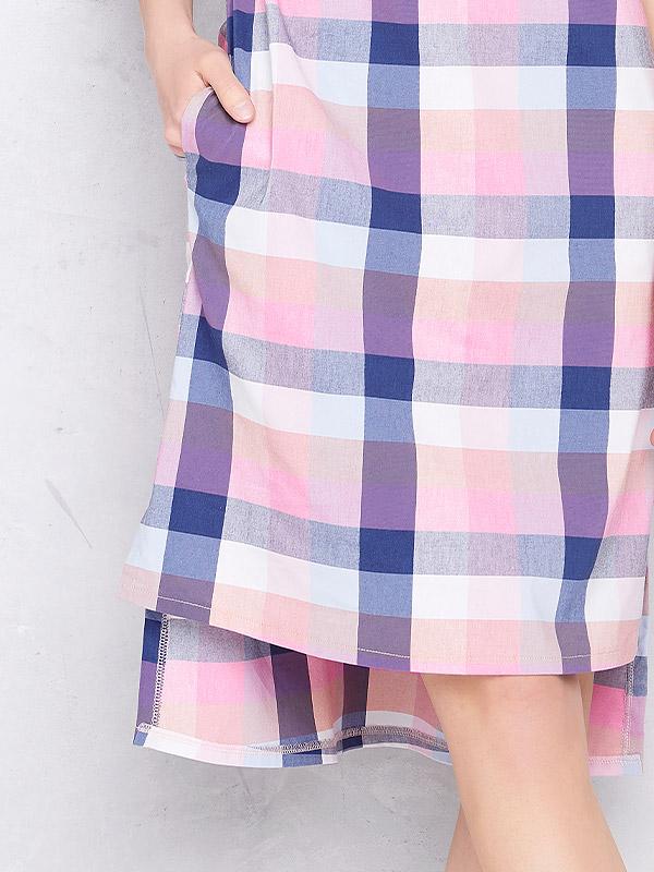Lega kokvilnas asimetriska kleita "Polla Blue - Pink - Grey"
