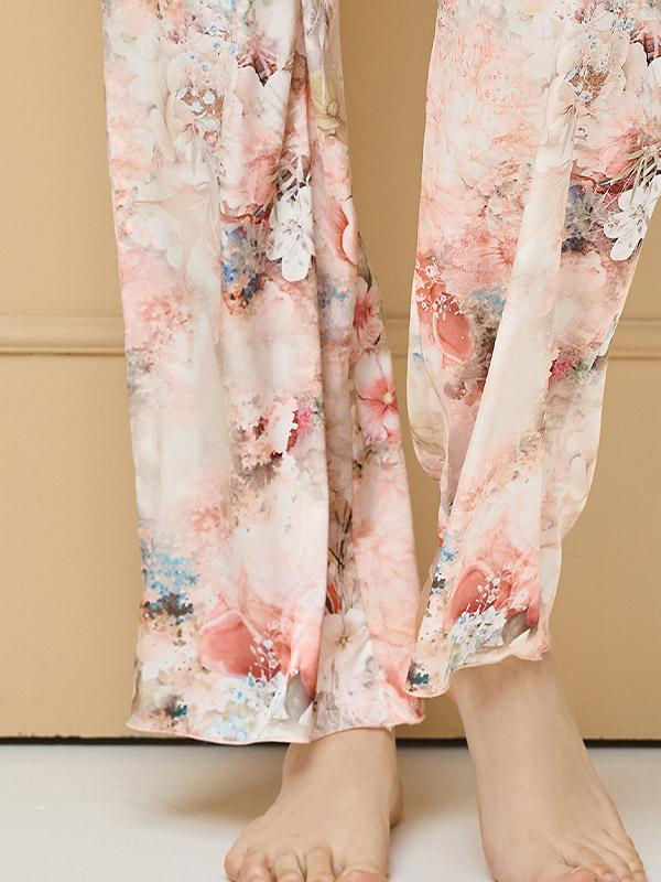 Lega atlasa pidžama ar garām biksēm "Zelda Light Pink Flower Print"