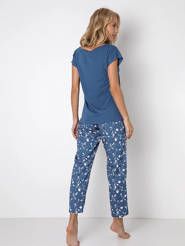 Aruelle dabīgās šķiedras pidžamas "Felicity Long Blue - White Flower Print"