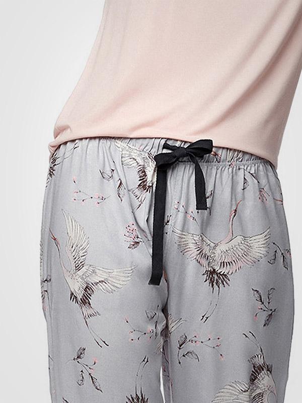 Esotiq viskozes pidžama "Nature Pink - Grey - Crane Print"
