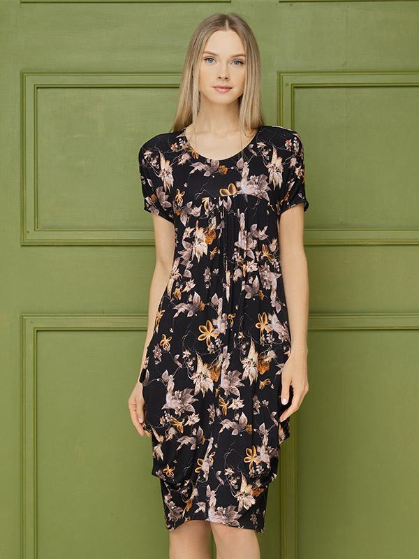 Lega vasaras viskozes kleita "Siri Black - Golden Flower Print"
