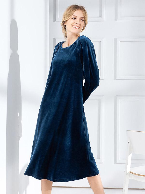 Lega kokvilnas brīvi krītoša kleita "Melisa Blue Velour"