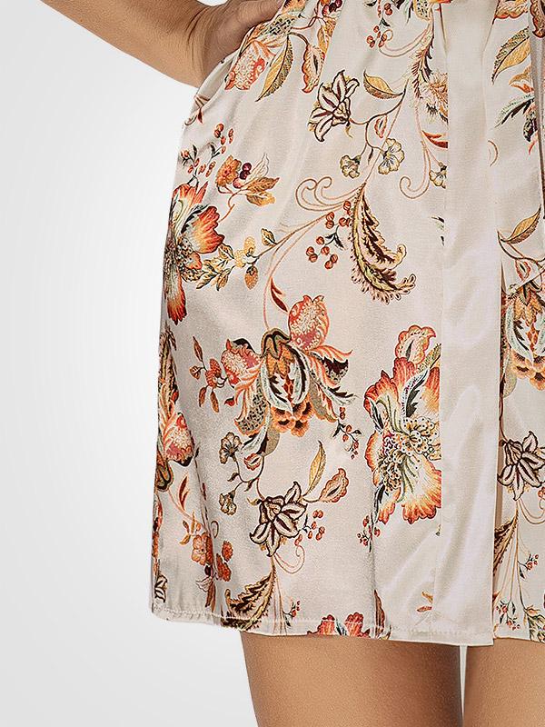 Donna satīna halāts ar mežģīnēm "Paris Beige - Multicolor Floral Print"