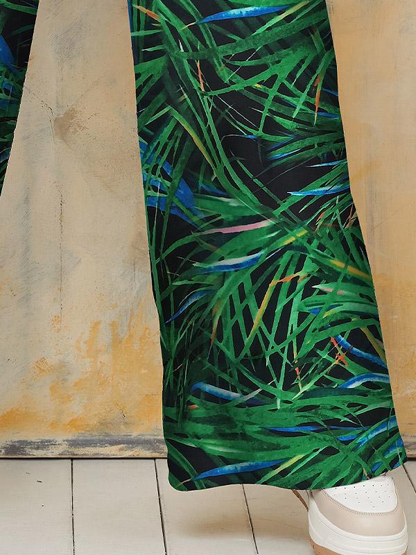 Lega velūra bikses ar platām kājām "Tessa Green - Black - Blue Floral Print Velour"