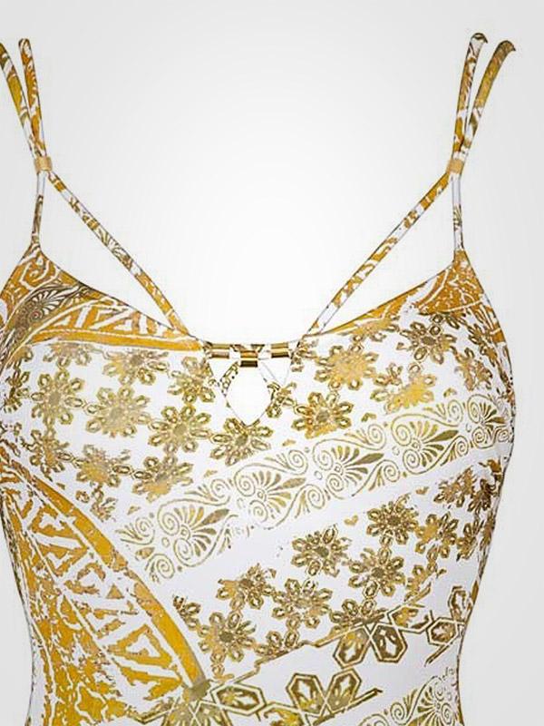 Maryan Mehlhorn viendaļīgs peldkostīms "Orient White - Gold Ornament Print"