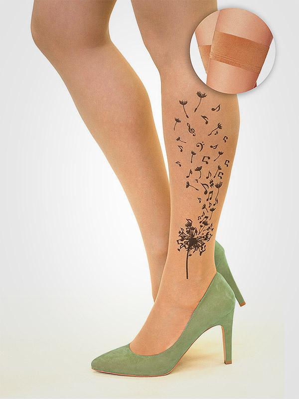 Stop & Stare pielīmējamās zeķes ar tetovējumu "Musical Dandelion 20 Den Sun"