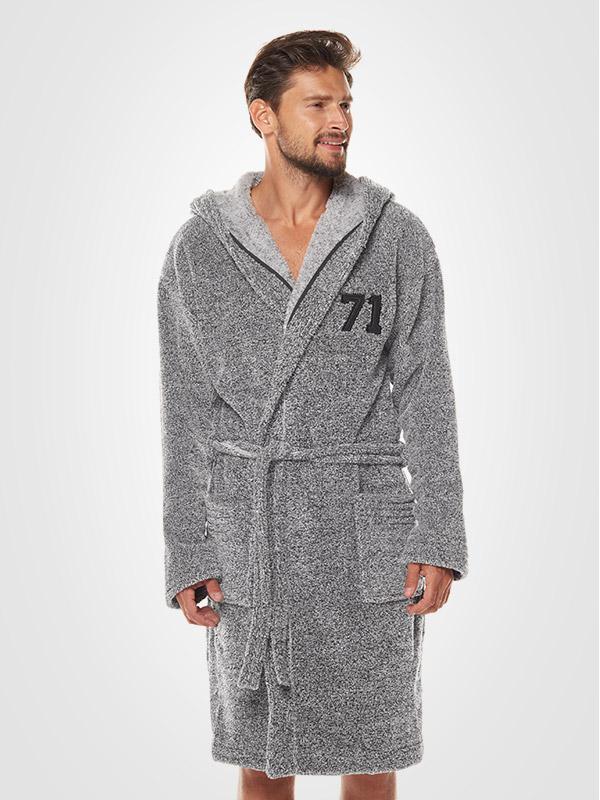 L&L vīriešu halāts ar kapuci "Number 71 Melange - Black"