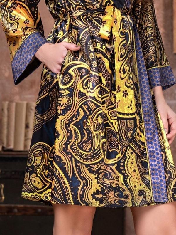MiaMia zīda halāts "Armani Gold Dark Blue Ornament Print"