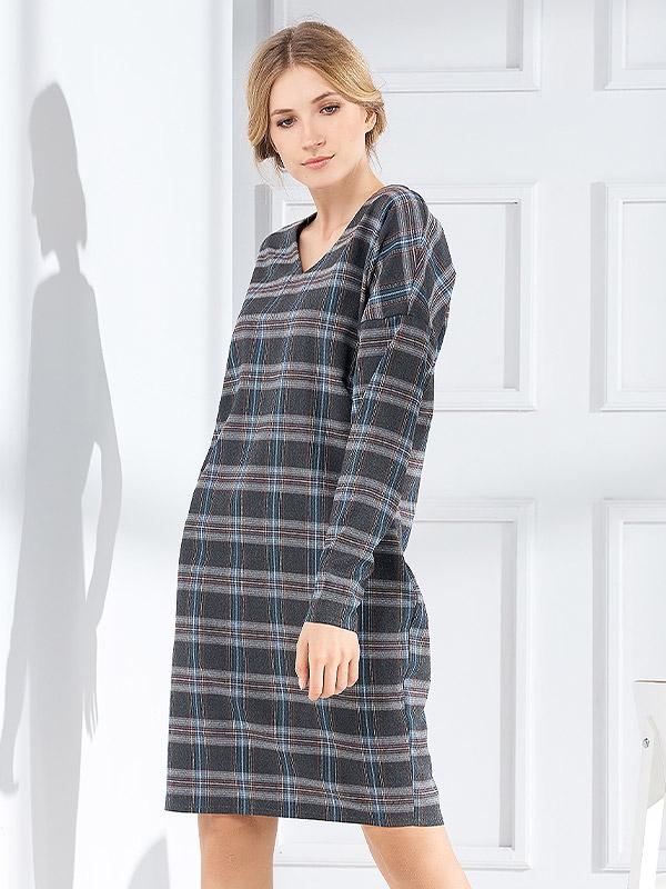 Lega brīvi krītoša kleita "Lucie Graphite - Blue - Brown Tweed"