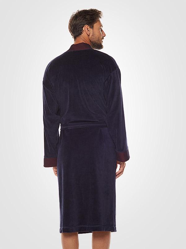 L&L vīriešu kokvilnas halāts "Royal Dark Blue - Burgundy Cell"