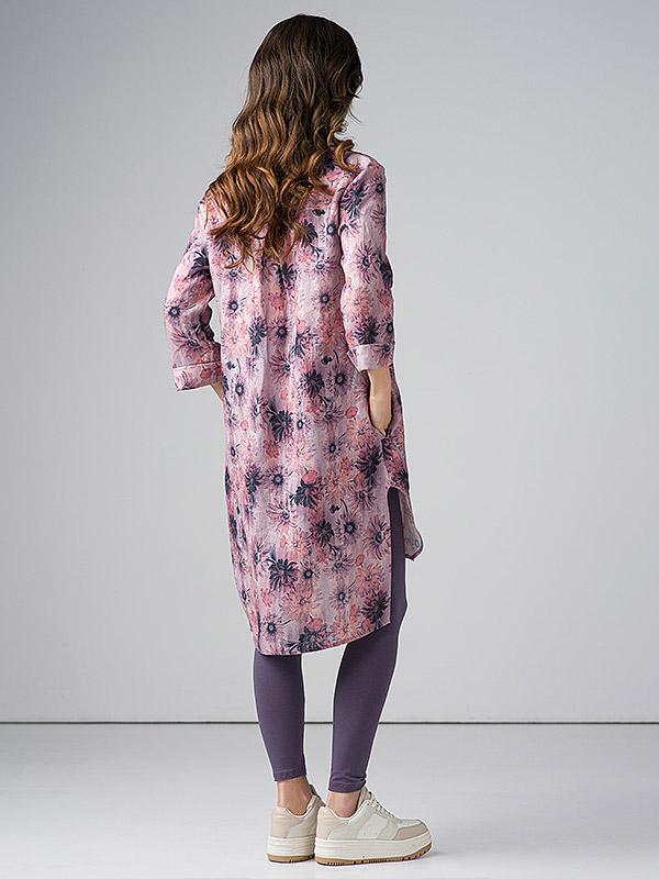 Lega lina krekla kleita "Elmira Dusty Violet Flower Print"