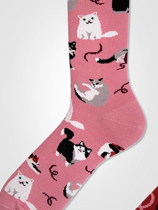 Many Mornings хлопковые унисекс носки "Playful Cat Dusty Pink - Nutmeg"