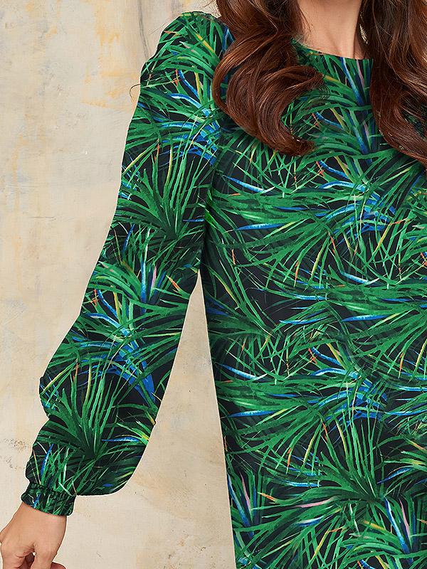 Lega velūra taisna piegriezuma kleita "Neda Green - Black - Blue Floral Print Velour"