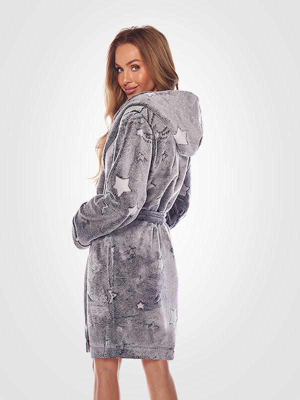L&L īsais halāts ar kapuci "Nela Melange - White"