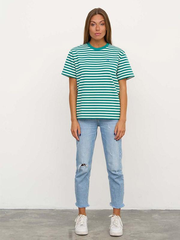 Atella T-krekls ar kokvilnu "Linda Green - White Stripes"